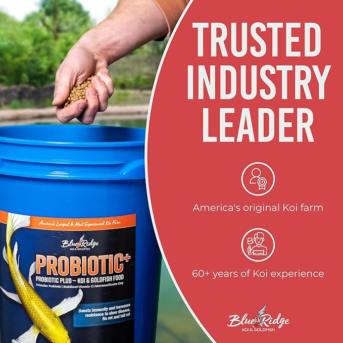 Blue Ridge Fish Food 14lb, Probiotic Plus 3/16" Floating Pellet, Koi Goldfish Food