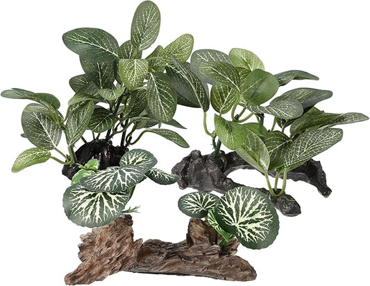 Aquarium Plastic Plants, Driftwood Betta Silk Plants, Silk Plants Aquarium Set Decor, Silk Aquarium Plants for Betta Fish (Green, 3pcs)