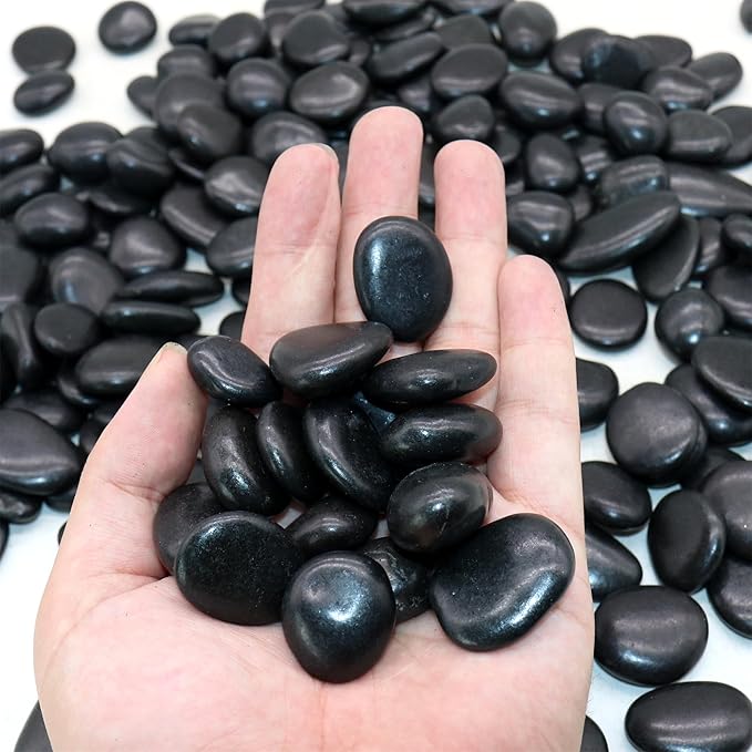 Rocks for Plants. Black Polished Decorative Pebbles. 0.5 to 1 Inch 18 lbs. for Garden, Landscaping, Indoor, Vase fillers, Crafting, Succulents, pots, Plants
