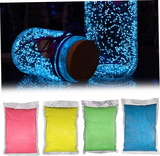 4Pcs Glow in the Dark Sand Reusable Luminous Aquarium Sand DIY Decorative Gravel for Home Fairy Garden, Random Color
