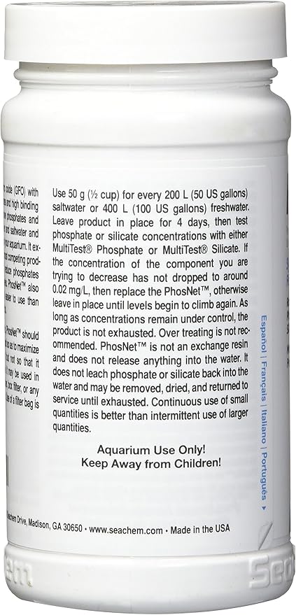 Seachem PhosNet Synthetic GFO - Phosphate & Silicate Remover for Fresh and Salt Water 125g/4.4oz