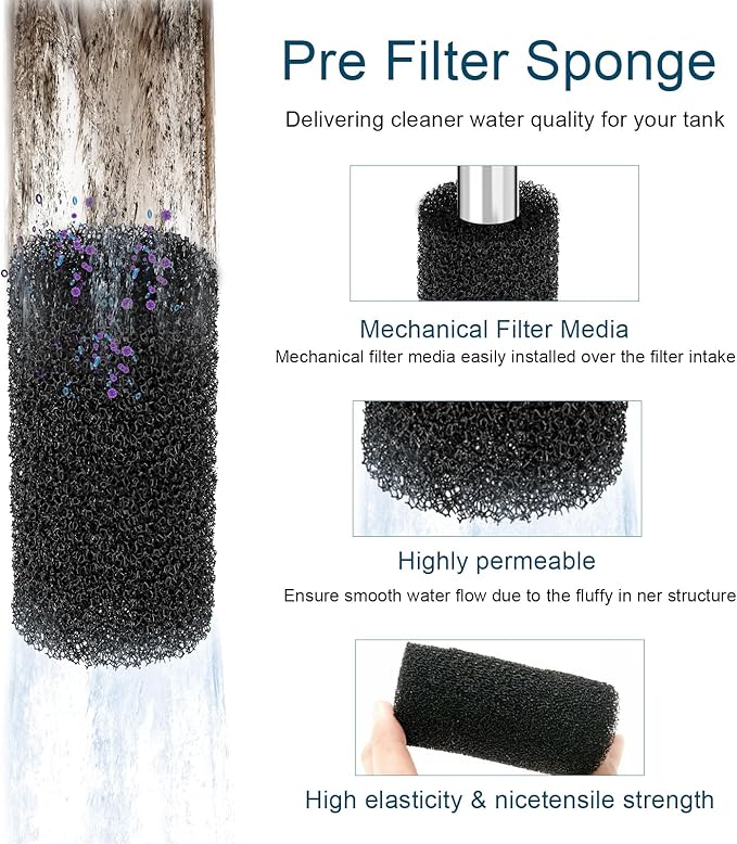 6 Pack Pre Filter Sponge, Aquarium Pre Filters Intake Sponge Replacement for Fluval AC20/AC30/AC50 Power Filter, Intake Strainer Sponge Use in Freshwater & Saltwater Aquariums
