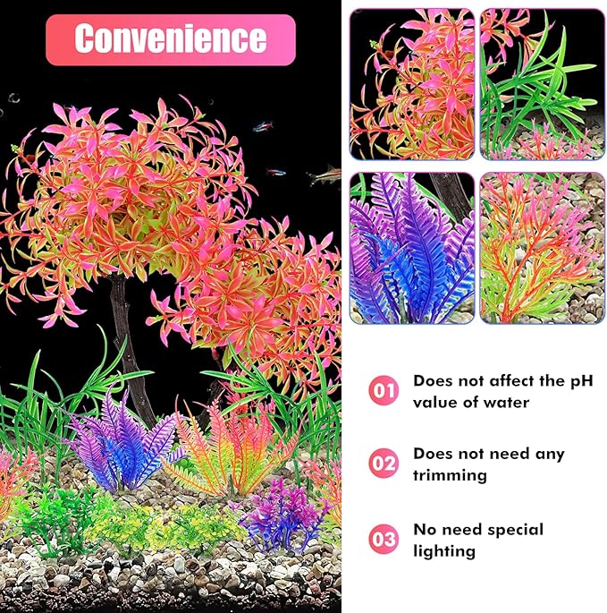 AQUANEAT Artificial Aquarium Plants, Fish Tank Pink Tree Decoration Set, Plastic Accessories, 11pcs