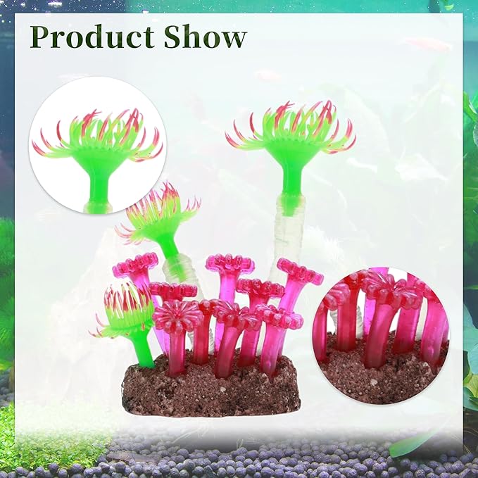 Aquarium Coral, Luminous Fish Tank Ornaments, Silicone Aquarium Plants, Fish Tank Coral, Fake Coral for Fish Landscape Decoration Aquarium Ornaments, Green Purple