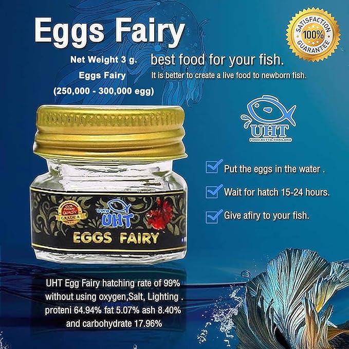 A.D.P. UTH Fish Food Fresh Eggs Fairy Shrimp (250000+Egg) 3 g. Best Tropical Fish Food Grow Faster & Color Enhancer Slow Sinking Like Pellets High Protein 64% for All Small Baby Fry Newborn Fish Feed