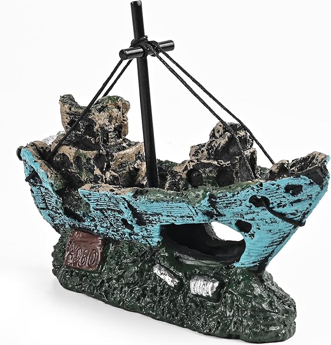 Fish Tank Decoration Aquarium Accessories, Fish Tank Ornaments, Shipwreck Decor, Resin Material Sunken Ship Decorations for Fish Favors, Multi