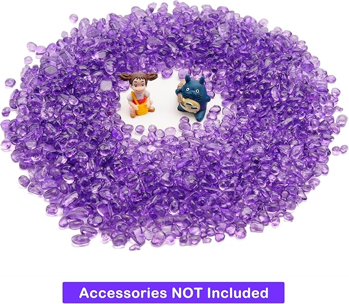 Glass Stones, 1Lb/460g Irregular Sea Glass Dercorative Rocks Non-Toxic Artificial Crystal Pebbles for Aquarium Decoration/Vase Filler/Table Scatter/Handcraft/Jewelry Making/Gems Display, Purple
