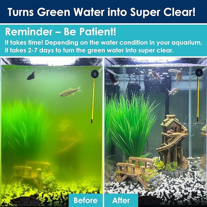 Aquarium Green Water Filter, U-V Light with Submersible Water Pump, U-V Filter with Aeration & Dual Water Outlet, 4-Speed Timer, for 40-120 Gallon Tank & Small Pond (265GPH/20W)