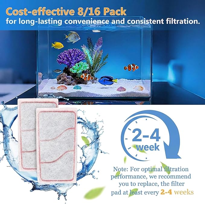 Aquarium Filter Cartridges Replacement Compatible with Whisper 3i Internal Fish Tank Filter, Multi-Layer Filter Pad with Cotton, Activated Carbon & Zeolite, 16 Pack
