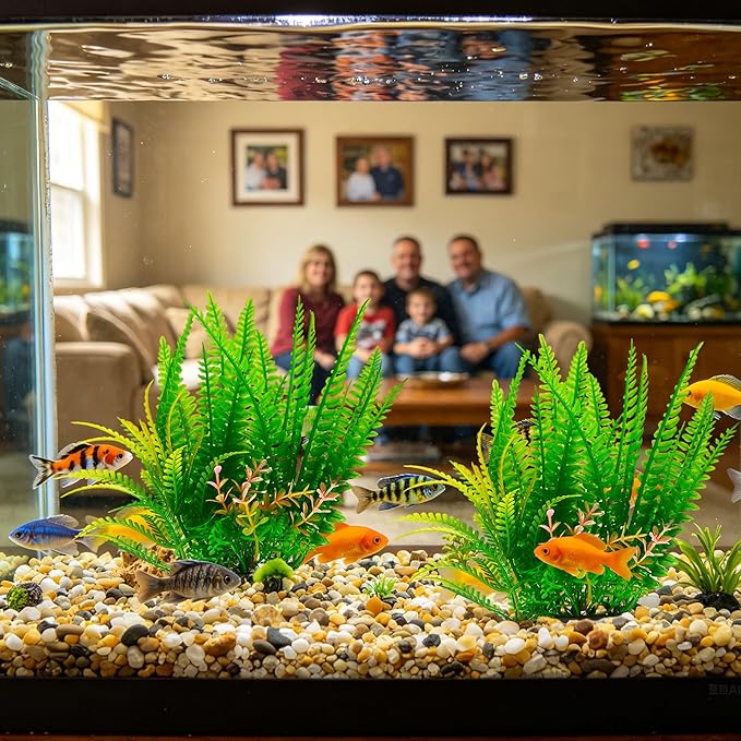 2 Pack Aquarium Decor Plastic Plants, Large Artificial Fish Tank Plant, Fish Tank Decorations-7.1" Tall