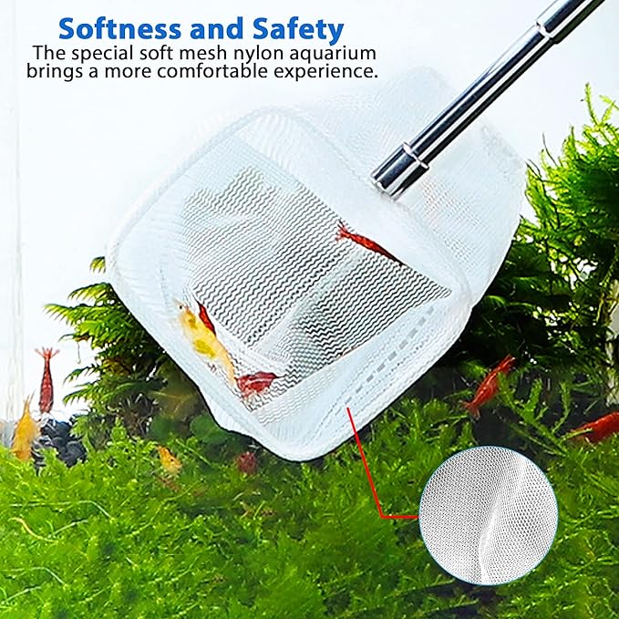 Fish Tank Shrimp Net, 4 Pcs Telescopic Aquarium Net Fish Skimming Net Fish Tank Aquarium Accessories Net Fish Goldfish Net Net with Extendable Stainless Steel Handle, Black Blue