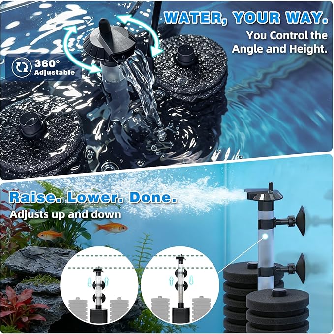 TARARIUM Aquarium Sponge Filter 5-20 Gallon Fish Tank Filter, Electric Power Double Sponge Filter, Quiet Small Low Flow Foam Filter for Fish Tank Betta Shrimp, Intake Dual Sponge Filter Kit w/Pump