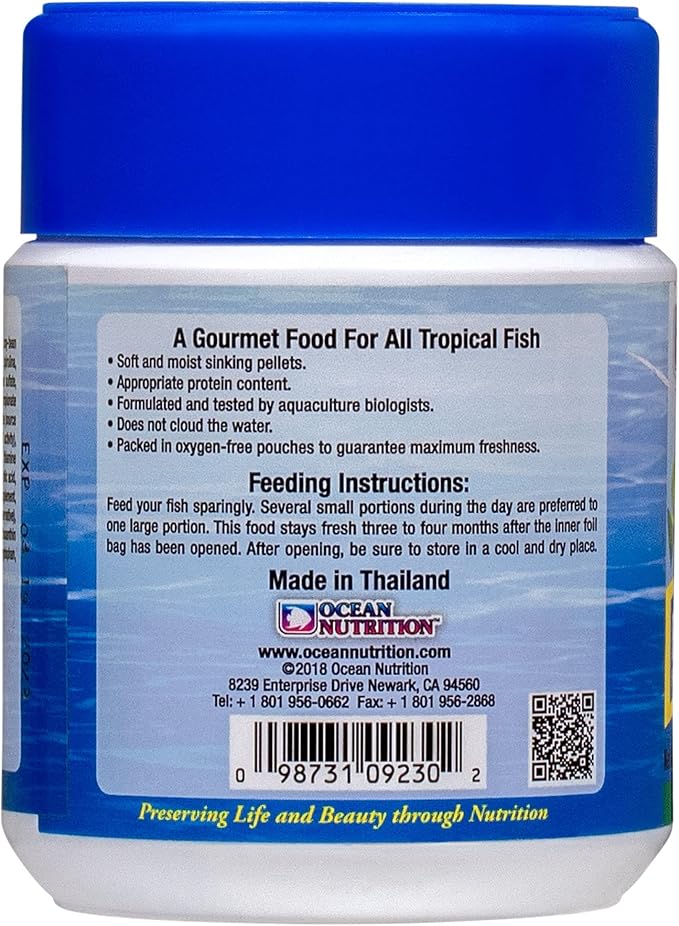 Ocean Nutrition Fish Food - Tropical Fish Food, Soft Moist Sinking Pellets, High Protein(41%) Guppy Fish Food, Fish Food Flakes Alternative, 3.5 oz (100 g), Medium Pellet
