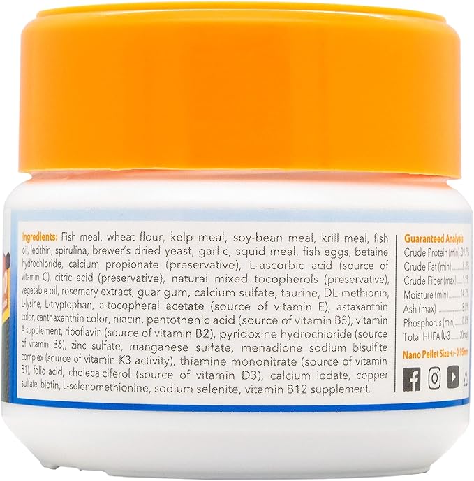 Ocean Nutrition Nano Reef Fish Food - Soft & Moist Slow Sinking Pellets - Ideal for Small Marine Fish - Fish Food Flakes Alternative - High HUFA & Vitamins - 2.6 oz (75g), Mini Pellets (0.95mm)