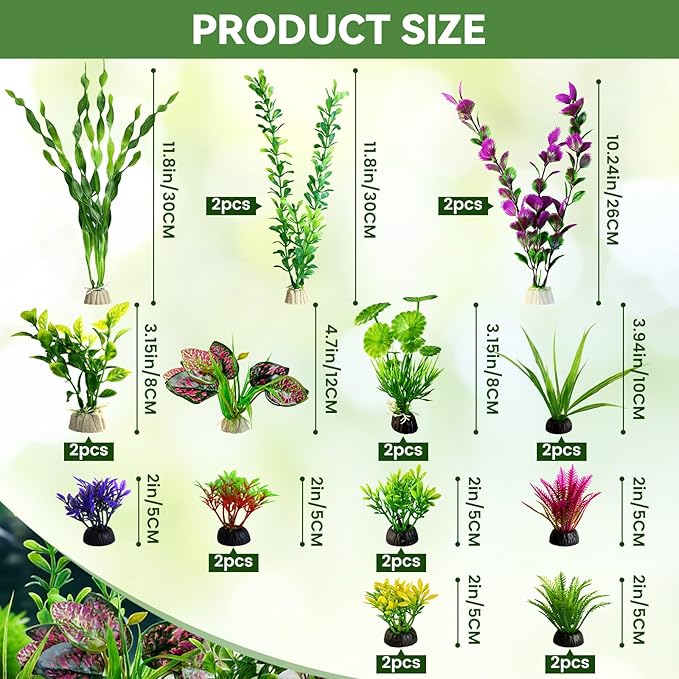 Promising Aquarium Decor Plastic Plants, Fish Tank Accessories, Artificial Aquarium Plants Kit, 22 Pieces