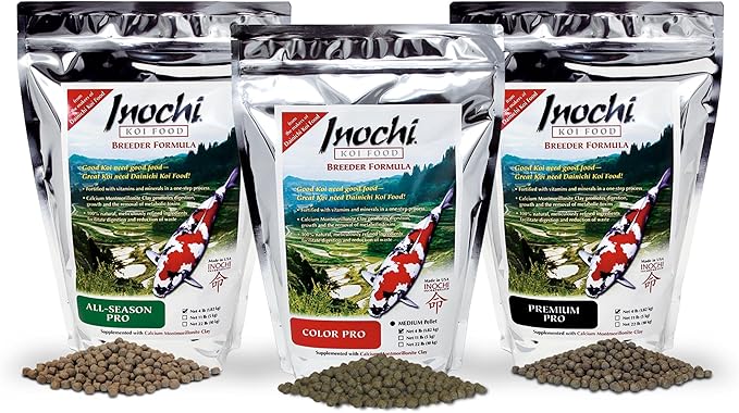 Dainichi Pond Fish Food, Inochi Koi Food, All-Season PRO Medium 5.5 mm Floating Pellet - 22 lb. [Koi & Goldfish, Nutritional, Winter, All-Season, Balanced Diet, Calcium Clay for Max Digestion.]