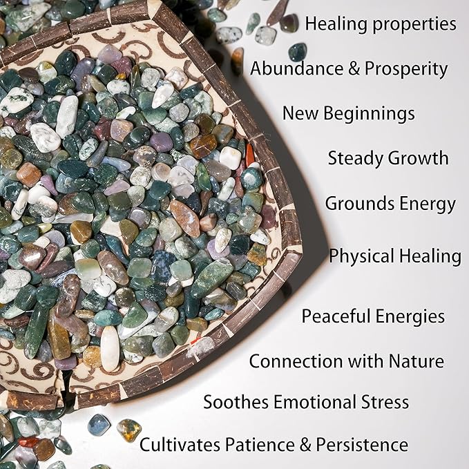 Moss Agate Crystal Chips 1lb (1200+ pcs) – 5-8mm Natural Crystals for Aquarium Gravel, Terrarium Substrate, Succulent Top Dressing, Jewelry Making & Spiritual Gifts – Safe for Fish Tanks