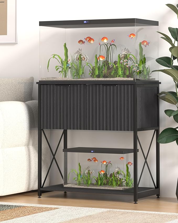 Piskyet 20-29 Gallon Fish Tank Stand, Metal Frame Aquarium Stand, Cabinet for Fish Tank Accessories Storage，Suitable for Turtle Reptile Tank Stand Terrarium Stand,340Lbs,Black