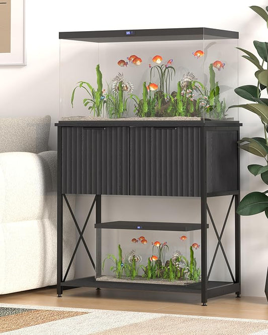 Piskyet 20-29 Gallon Fish Tank Stand, Metal Frame Aquarium Stand, Cabinet for Fish Tank Accessories Storage，Suitable for Turtle Reptile Tank Stand Terrarium Stand,340Lbs,Black