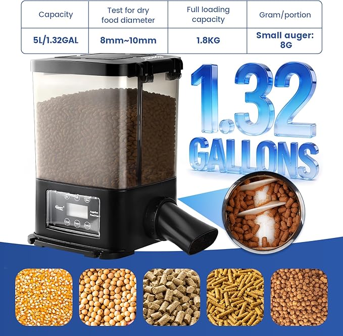 hygger 5L Solar Rechargeable Fish Feeder, Waterproof Pond Fish Food Dispenser for Outdoor Koi, Auto Timer Aquarium Feeder with LCD Display Adjustable Feeding Time Quantity Portion
