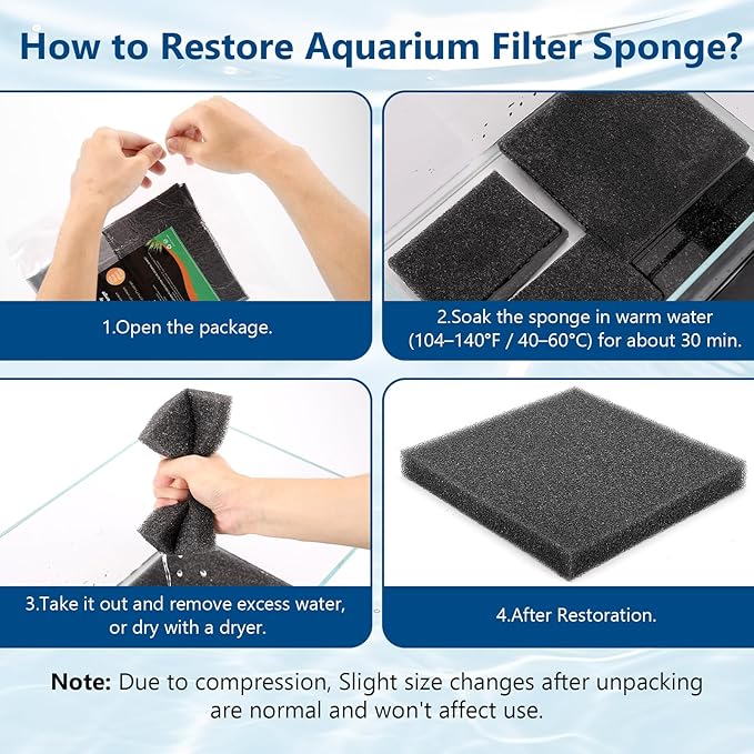 hygger Aquarium Sponge Filter Pad, Filter Media Foam Sponges, Cut-to-Size Open Cell Foam Sheet for Fish Tanks and Ponds, M (2 Pack 7.9 * 7.9 * 1 inch)