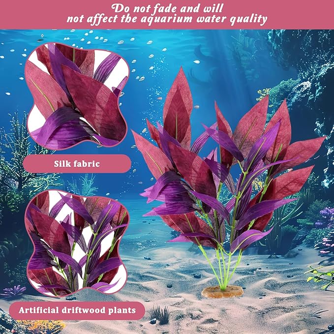 2 Pcs Silk Fish Tank Plants, Silk Plants for Fish Tank 14 Inch Aquarium Plant for Aquarium Goldfish Turtle Tanks Decorations Purple