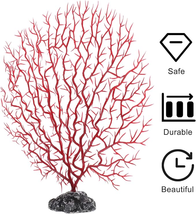 TEHAUX Artificial Plants Aquarium Landscape Simulation Coral Decor, Fake Sea Fan Coral for Both Fresh and Salt Water, Safe and Easy for Daily Washing, Medium Size 2pcs Ocean Decor