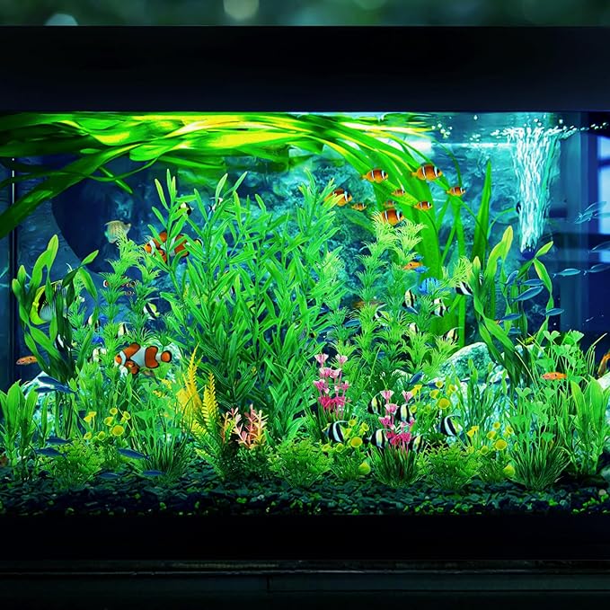 QUOZUO Fish Tank Plants, 20pcs Aquarium Decor Green Plants Artificial Aquarium Decorations Plant, Fish Tank Accessories for Household and Office Aquarium Simulation, Small to Large