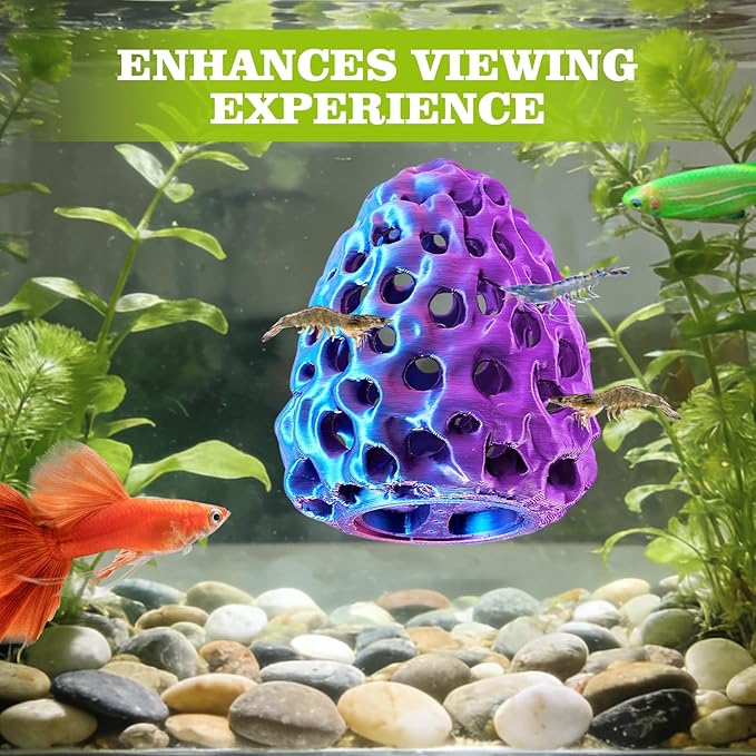Shrimp Dome Hide, Shrimp Hides for Aquarium, Betta Fish Hideout with Suction Cup, Betta Habitat Tank Ornament Accessories, Aquarium Decor for Small Fish Guppy Hiding Resting (Lid Blue Red)