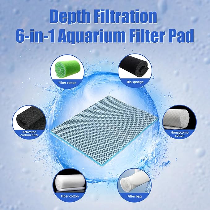 AQUANEAT Aquarium Filter Sponge 8-Layer Filter Media Pad, Cut-to-Size Foam Floss for Fish Tank Sump Pond (16" x 12" x 0.6")