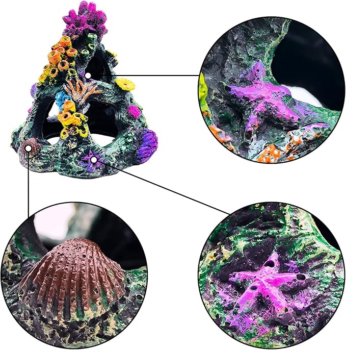 10PCS Fish Tank Decorations Coral Aquarium Decor, Resin Coral Mountain Cave Fish House, Betta Fish Hideout for Rest Hide Play Breed, Aquarium Decor Accessories with Plants