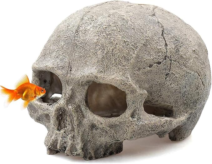 Tfwadmx Aquarium Skull Decor, Resin Fish Tank Decorations Aquarium Shrimp Cave Betta Fish Hiedout Reptile House for Small Fish,Shrimp