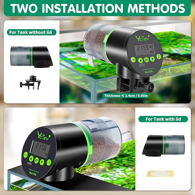 Ycozy Automatic Fish Feeder Rechargeable with USB Cable Moisture-Proof Intelligent Electric Fish/Turtle Feeder for Aquarium & Fish Tank (Rechargeable EVS)