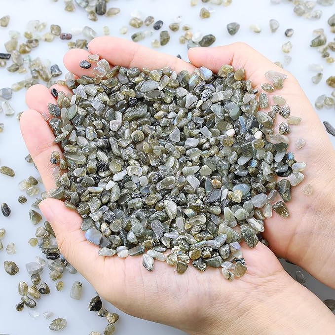 ZHIYUXI Labradorite 1lb Crystal Chips Bulk Fish Tank Decorations Aquarium Rocks Gravel Vase Filler Stones Crystals for Candle Making Witch Kit Gravel for Plants Quartz Sand Gemstone Terrarium Supplies