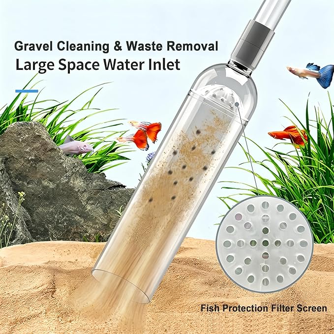 Aquarium Siphon Vacuum Gravel Cleaner, Fish Tank Water Changer with 3 Nozzles, Pump Bulb & Control Valve, Easy Water Change & Waste Remover for Fish Tanks