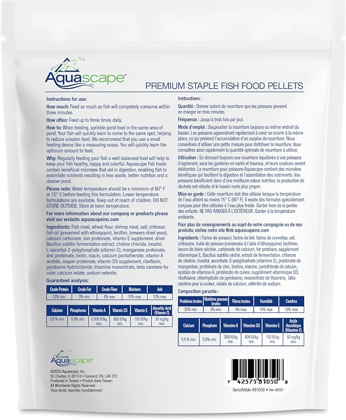 Aquascape Premium Staple Pond and Koi Fish Food, Mixed Pellet Size, 1.1 Pound (500 g), 81050