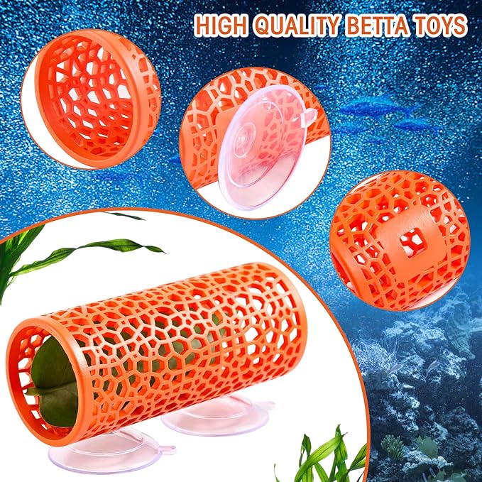 Abizoo Betta Tunnel Aquarium Cave Orange Hollow Coral Design, Betta Fish Toys Aquarium Ornament for Small Fish Shrimp Habitat Smooth Hammock Hideout Halloween Tank Decoration