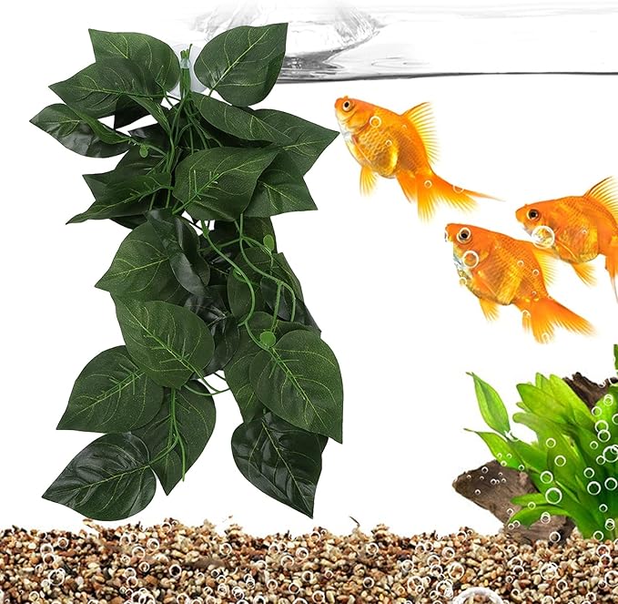 Pssopp Lifelike Plant Decorative Hanging Silk Terrarium Plant with Suction Cup for Reptile Rainforest Box Aquarium Landscape(NFF‑82)