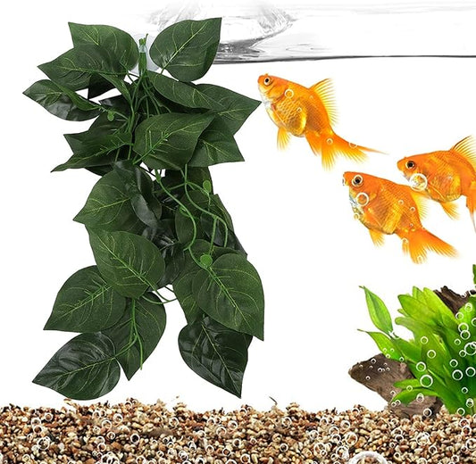 Pssopp Lifelike Plant Decorative Hanging Silk Terrarium Plant with Suction Cup for Reptile Rainforest Box Aquarium Landscape(NFF‑82)