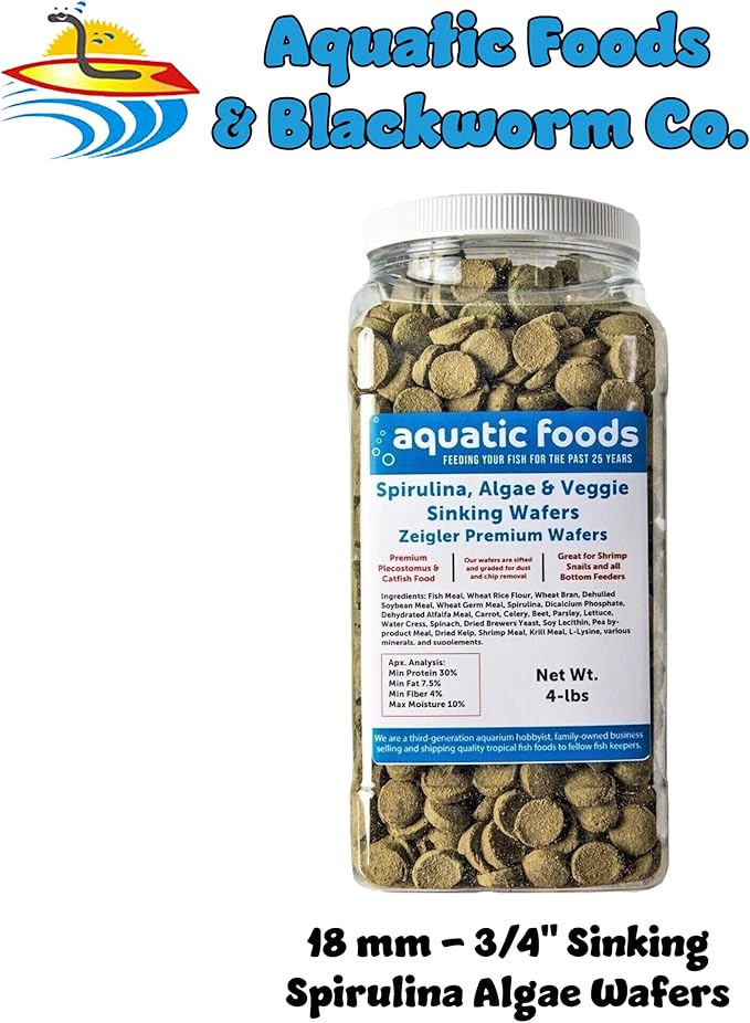 Sinking 18mm - 18mm - 3/4" Wafers of Spirulina, Algae, for Bottom Fish, Plecos, Shrimp, Snails, Crayfish, Monster Fish, Koi & Pond Fish, All Tropical and More. Zeigler…4-lb Jar