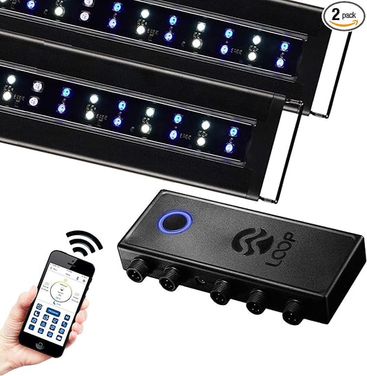 CURRENT USA PRO Dual 36-48" Inch Orbit Marine IC Loop LED Saltwater Reef Marine Aquarium Light with Bluetooth App Control | Wireless Lighting & eFlux Wave Pump Control for Fish Tank (4336)