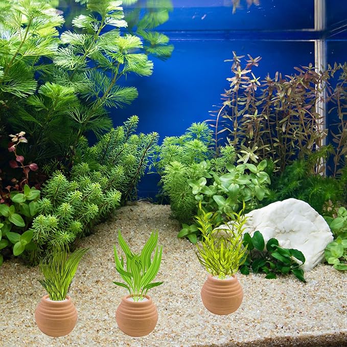 4 Pack Aquatic Plants Fixed Ring Set, Anti-Floating Ceramic Planter for Fixing Water Plants, Aquarium Decoration Fish Tank Accessories Landscaping Ornaments, Red