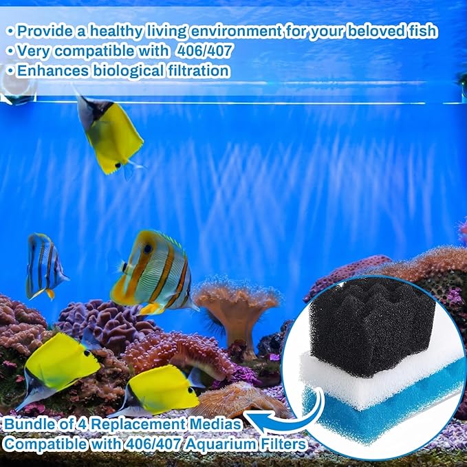 Threlaco 18 Pcs Bio Sponge Set Compatible with Fluval 406/407 Aquarium Filters Compatible with Aquarium Filters Including Blue White Black Bio Sponge for Replacement Filter Media Kit