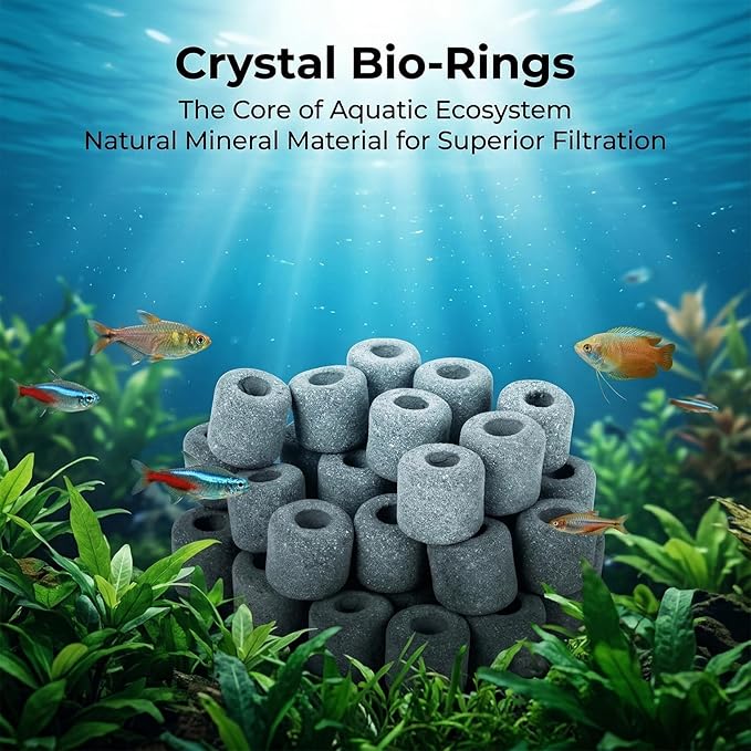 Sukh Ceramic Rings for Aquarium Filter – 1.6cm Porous Bio Media, 15oz Fish Tank Filtration Replacement for 20–55 Gallon Canister & Pond Systems, Includes 2 Media Bags for Freshwater Saltwater Setup