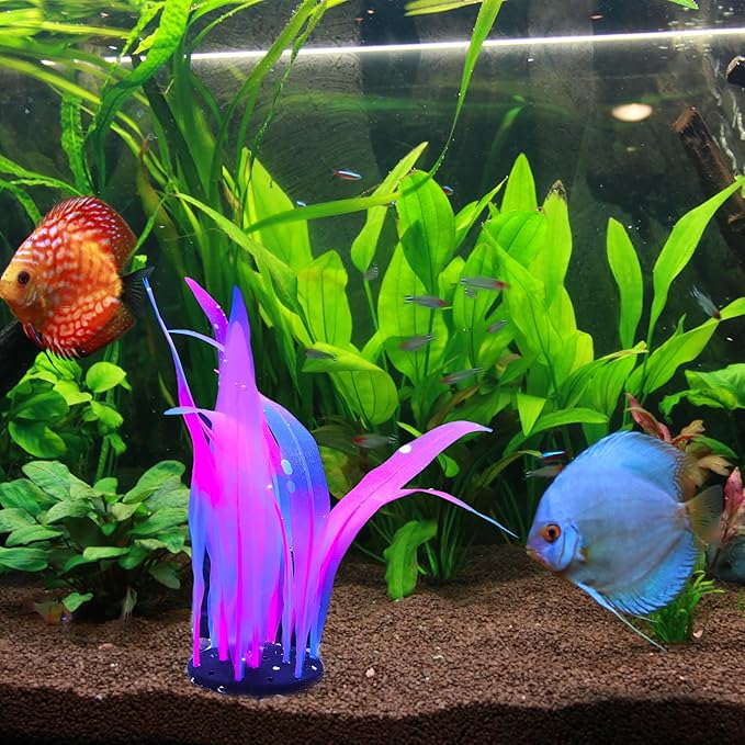 Soft Silicone Glowing Seaweed, Fluorescence Aquatic Artificial Kelp for Aquarium (Pink)