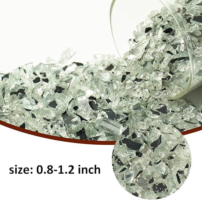 1 Lb Mirror Gray,Small Crushed Sea Glass,Sea Glass Decor,Irregular Glass Rocks for Tabletop Fountain Fillers,Aquarium,Fish Turtle Tank Decorations,DIY Crafts,Flowerpot Decoration