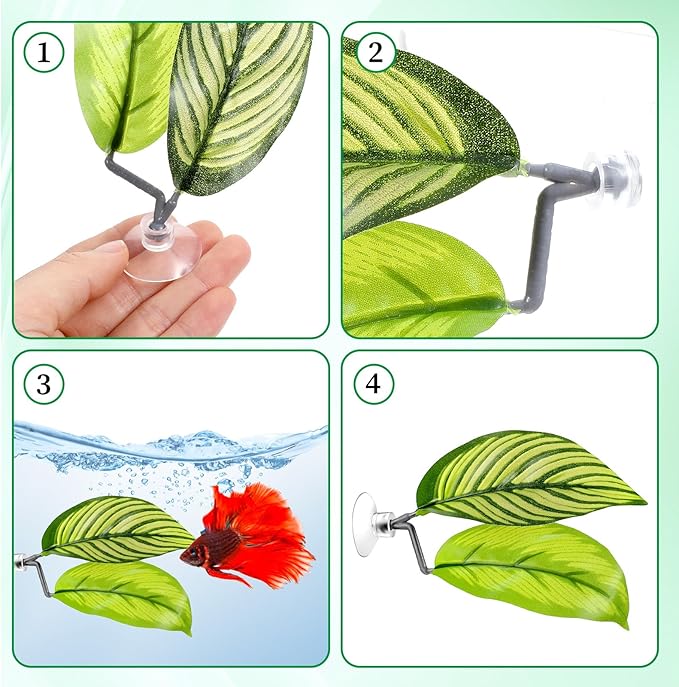 5 Pcs Fish Tank Accessories Aquarium Shrimp Hideout Betta Toys Betta Leaf Hammock Toys Set Plastic Aquarium Plants that Won’T Damage Fishtail Hideout with Spare Suction Cup for Smallfish