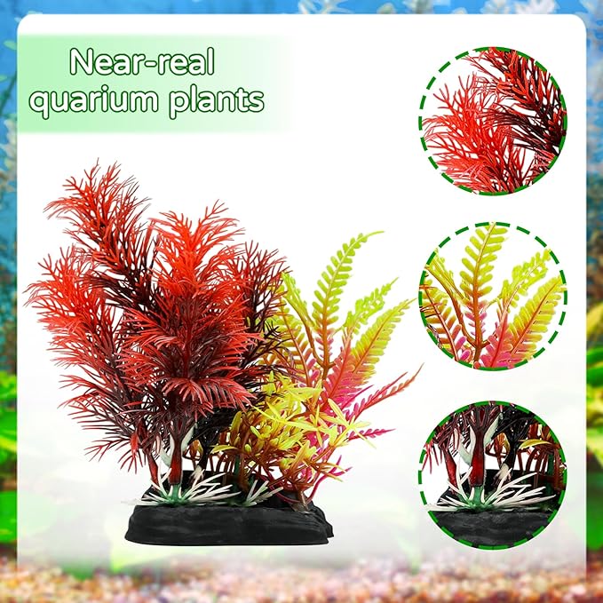 QUOZUO Aquarium Decorations Plants with Resin Coral, 12 pcs Fish Tank Accessories, Fish Tank Decorations Small Plants Plastic, Aquarium Decor Artificial Plant