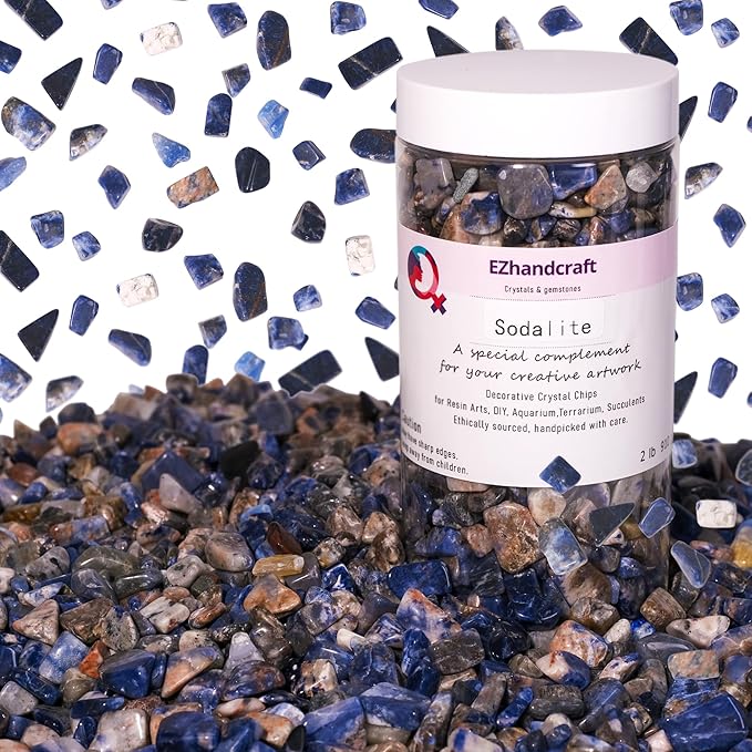 Sodalite Crystal Chips 2lbs (1200+ Pieces) –8-15mm Natural Deep Blue Healing Stones for Jewelry Making, Meditation, Plants, Aquarium Decor & Spiritual Gifts – Stone of Wisdom & Truth