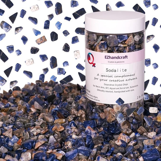 Sodalite Crystal Chips 2lbs (1200+ Pieces) –8-15mm Natural Deep Blue Healing Stones for Jewelry Making, Meditation, Plants, Aquarium Decor & Spiritual Gifts – Stone of Wisdom & Truth